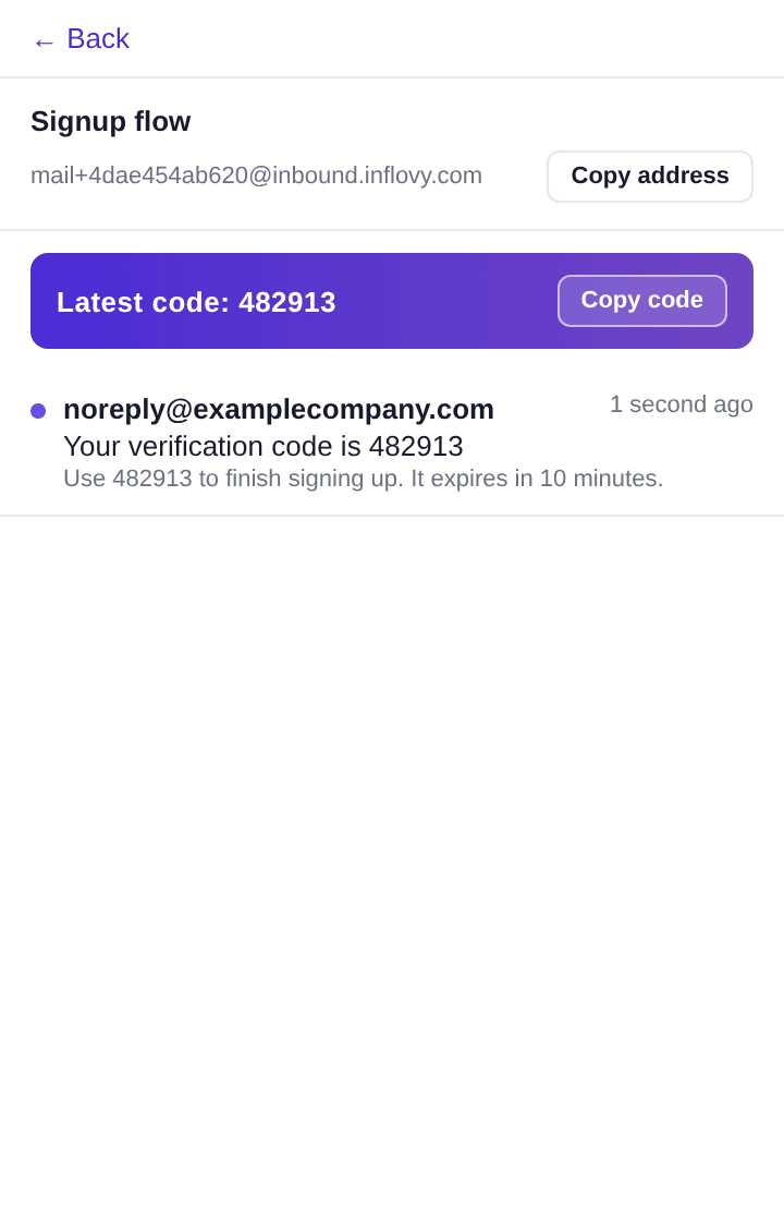 The popup showing a message with the verification code detected and a Copy code button